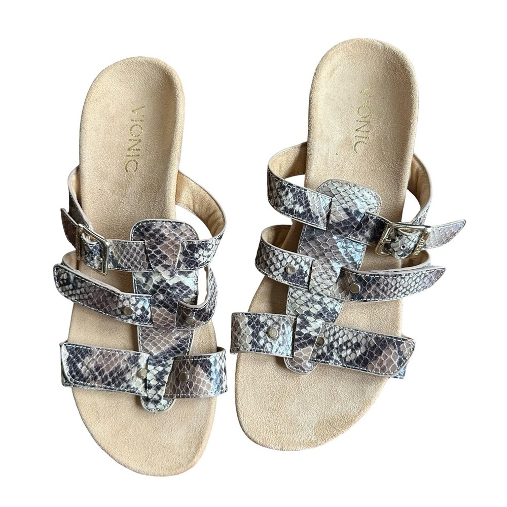 Vionic Radia Wedge Orthopedic Adjustable Buck Strap Snakeskin Sz 7